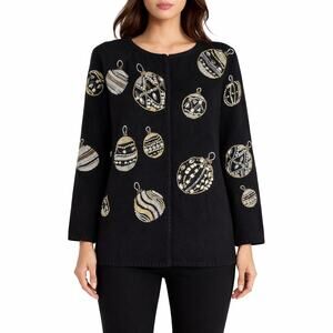 Michael Simon 1991 Christmas Ornaments Cardigan Black Ugly Sweater Size M